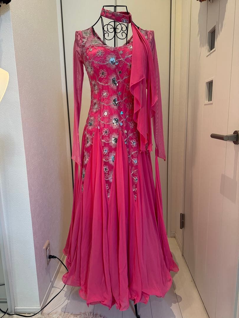 ダンスドレスピンク フラワー刺繍 prima boutique 【表示サイズL】