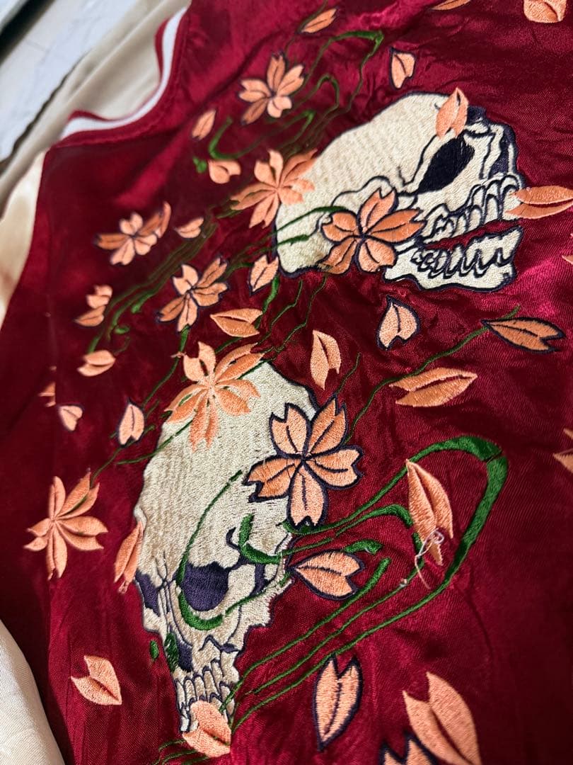 2面用 Pin-Ball スカル 桜 日本限定スカジャン vintageレーヨン