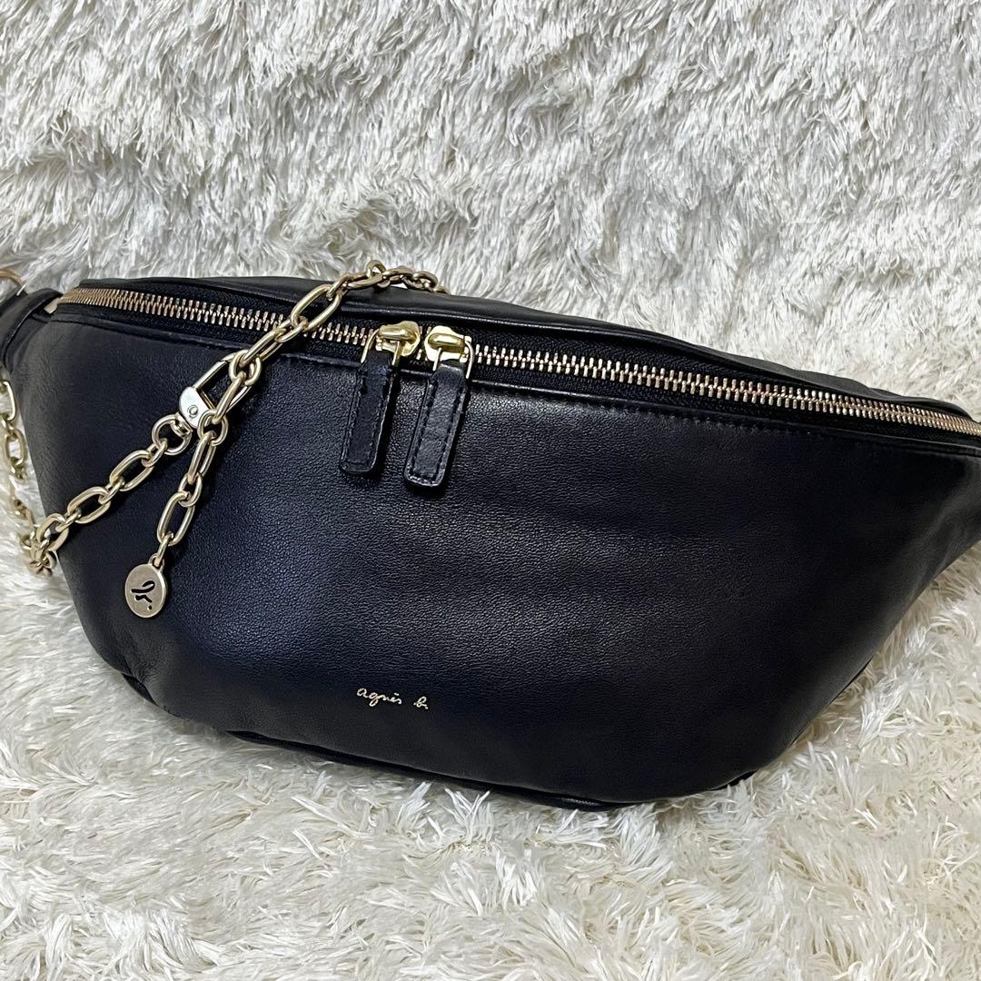 agnes b. アニエスベー　ボディバッグ　ラムレザー　ブラック 送料無料】【ラッピング無料】アニエスベー agnes b トートバッグ 牛革