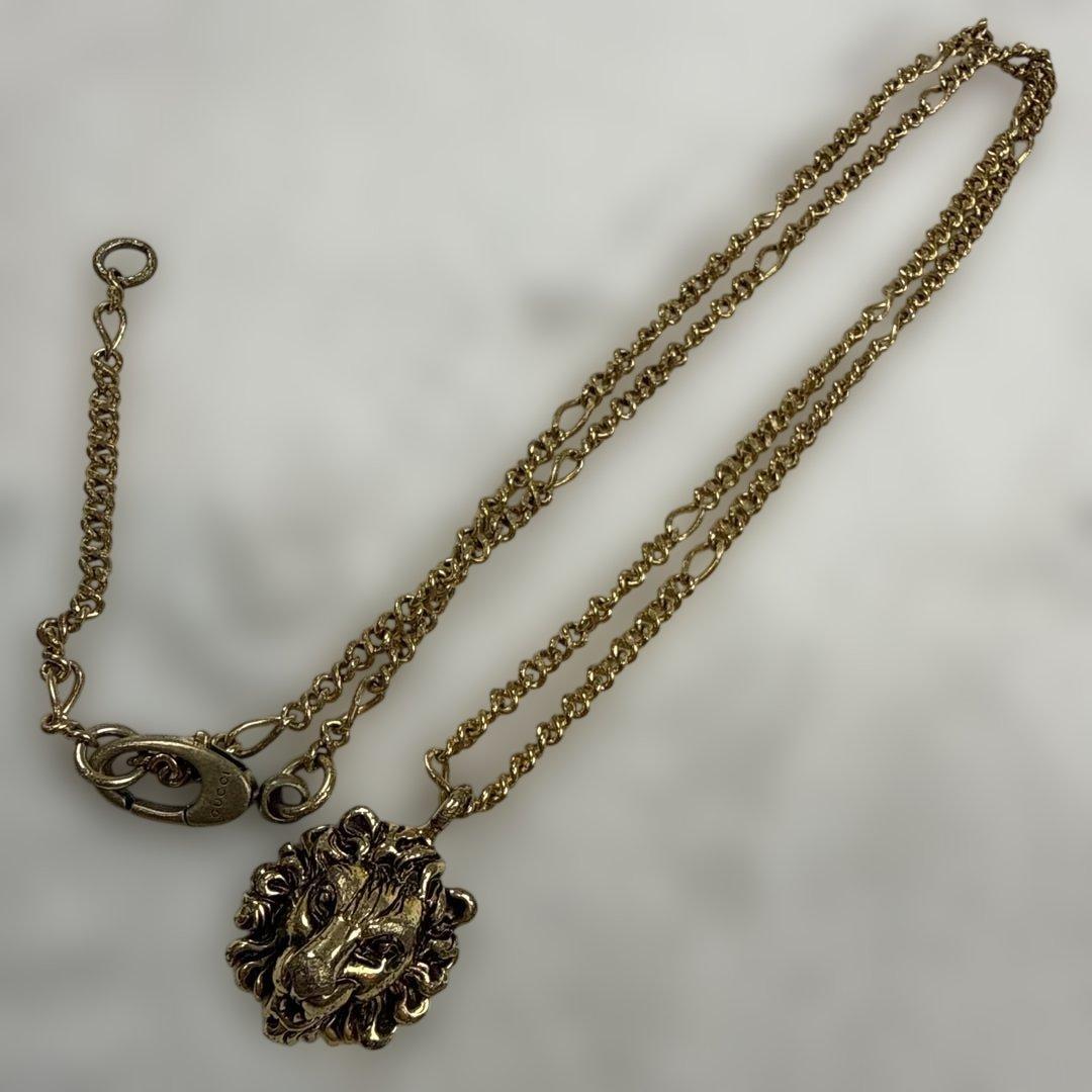 グッチGUCCI ライオンヘッドネックレス　ゴールド 中古・古着通販】GUCCI (グッチ) クリスタルライオンヘッドネックレス