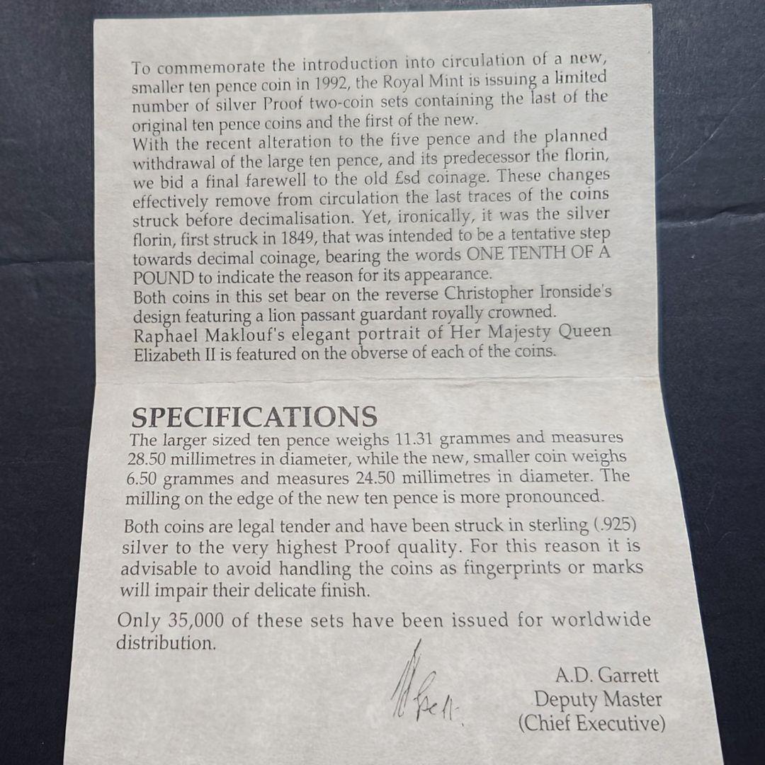 1992年 イギリス銀貨 シルバープルーフ10ペンス新型発行記念銀貨 SV925