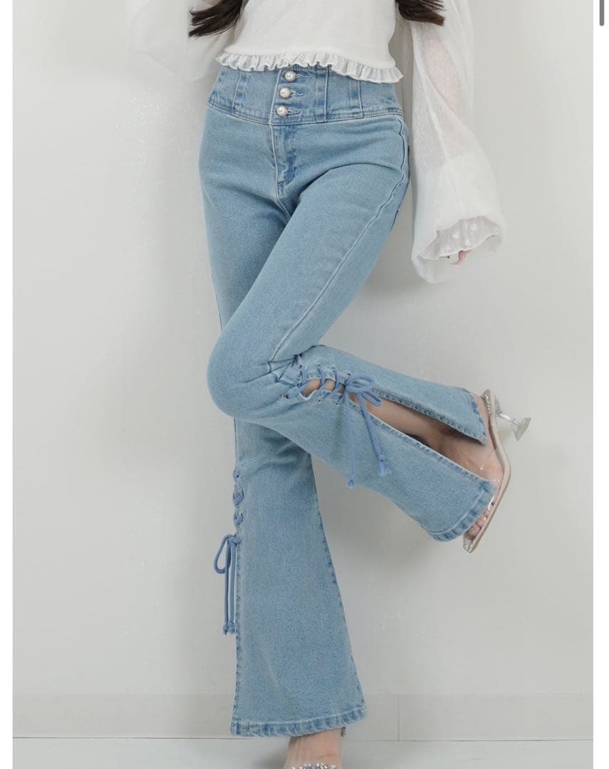 Lumignon ルミニョン デニムパンツ ブルー Sサイズ 春 147_ichi_yon_nana】セミフレアデニム｜低身長さん必見・小柄女性向け