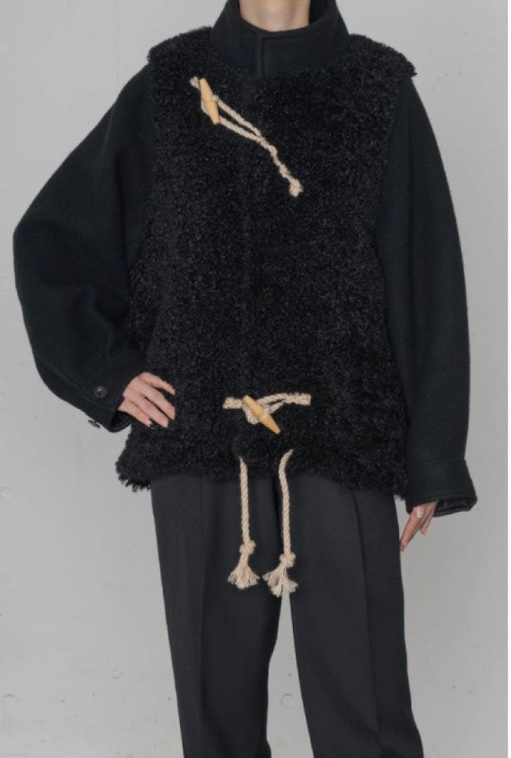 HYKE ダブルフェイス シアリング ダッフルジャケット ブラック サイズ2