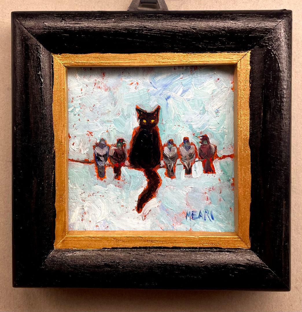 鳩に育てられた猫』油彩画 ミニ絵画 原画 手描き 額付き 黒猫 - メルカリ
