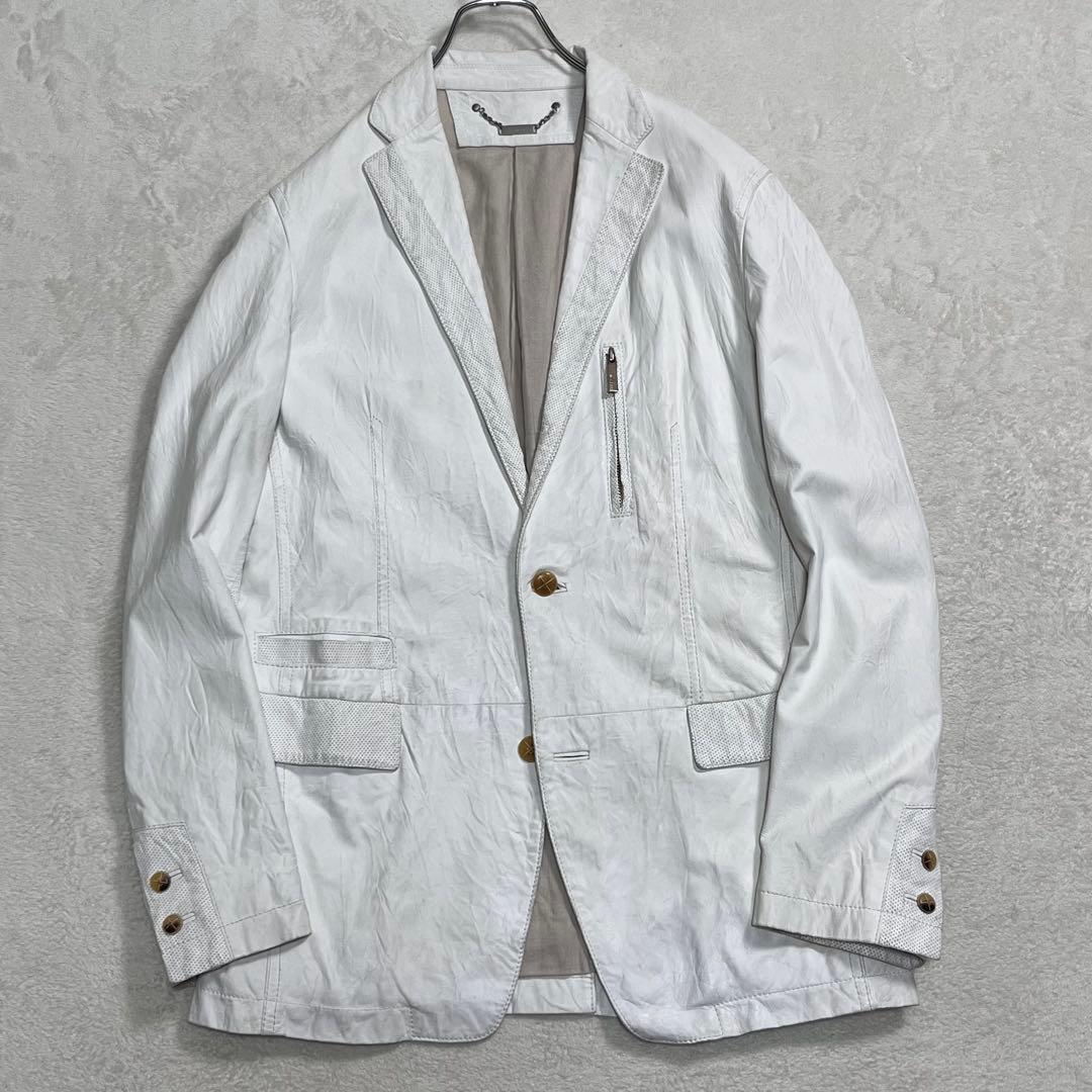 『ジョゼフ オム』ラムレザー 2Bジャケット パンチング 50 羊革 ホワイト白