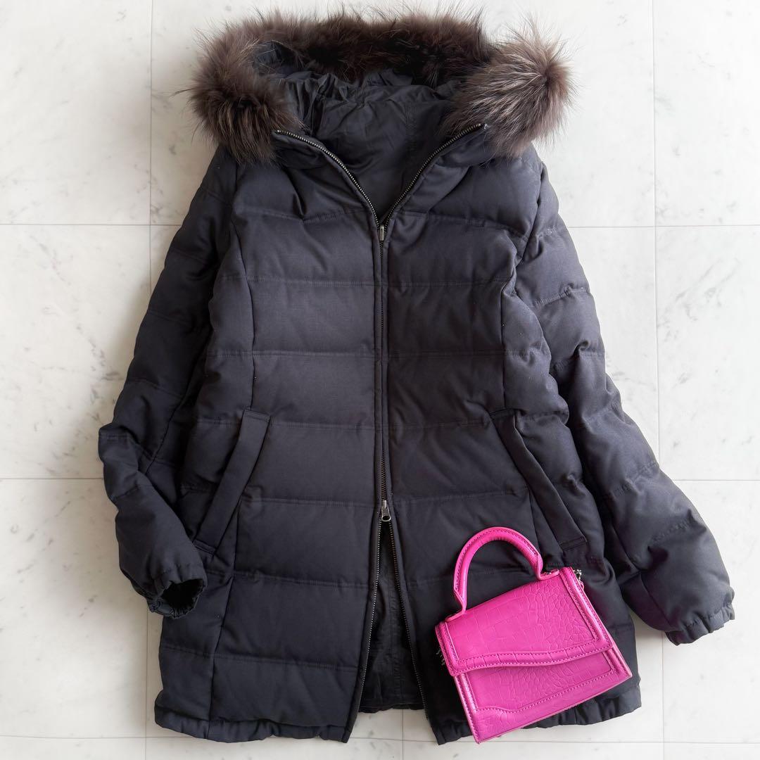 美品 23区 リバーシブル ラクーンファー ダウンコート◆グレーブラック