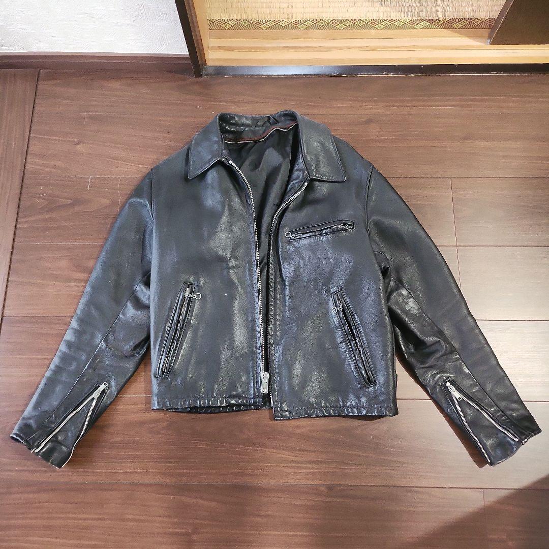 黒 レザー シングルライダースジャケット 38