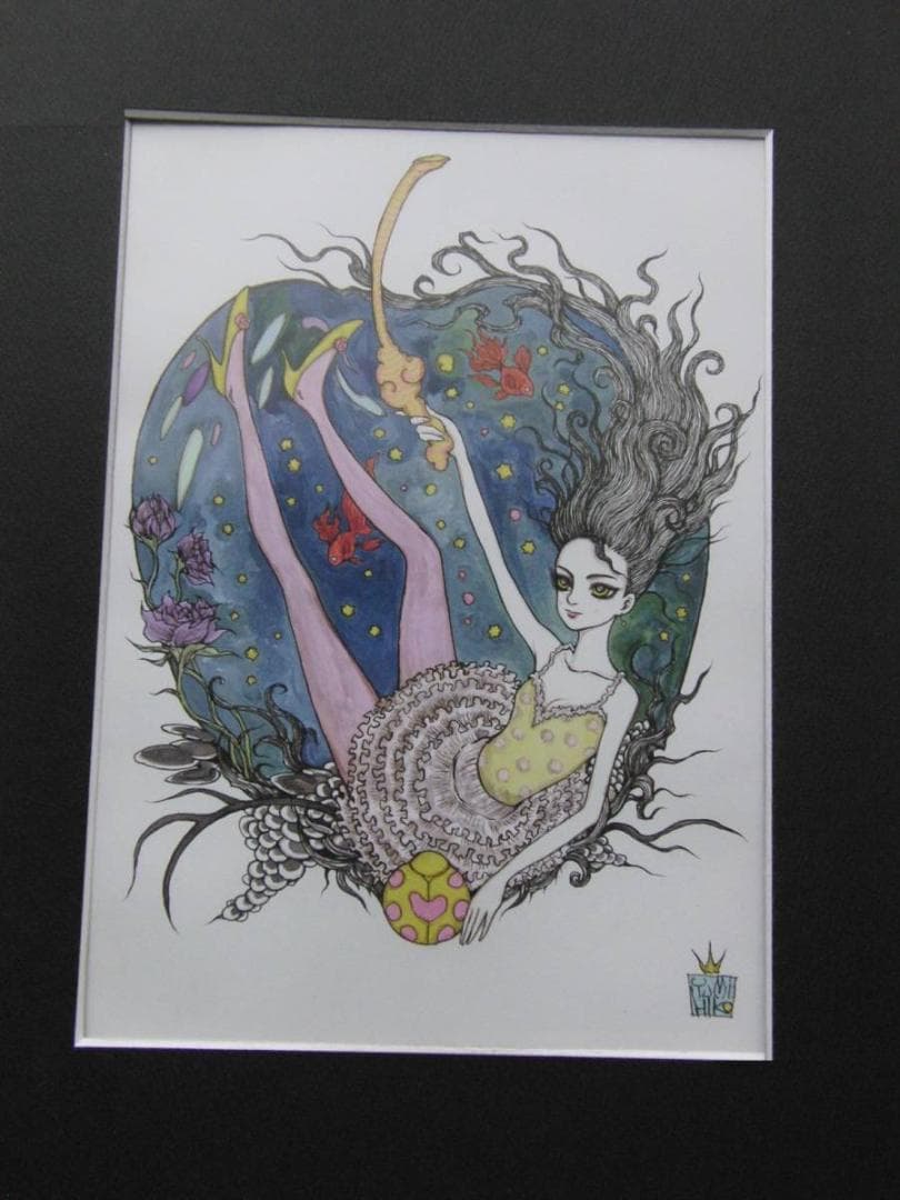 天野弓彦、【Girl】、希少な額装用画集より、状態良好、新品額装付