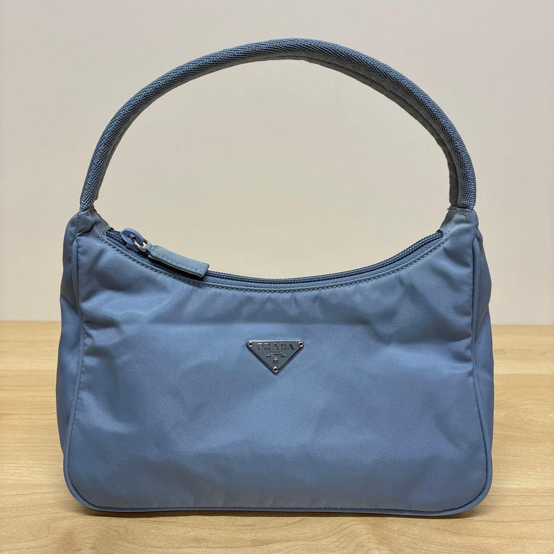 PRADA プラダ　ハンドバッグ　ミニバッグ　ポーチ　ナイロン　ライトブルー系