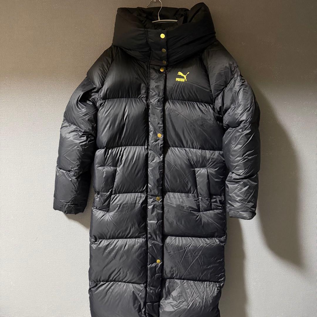 PUMA ロングダウンコート ブラック 金ロゴ ベンチコート S〜M相当