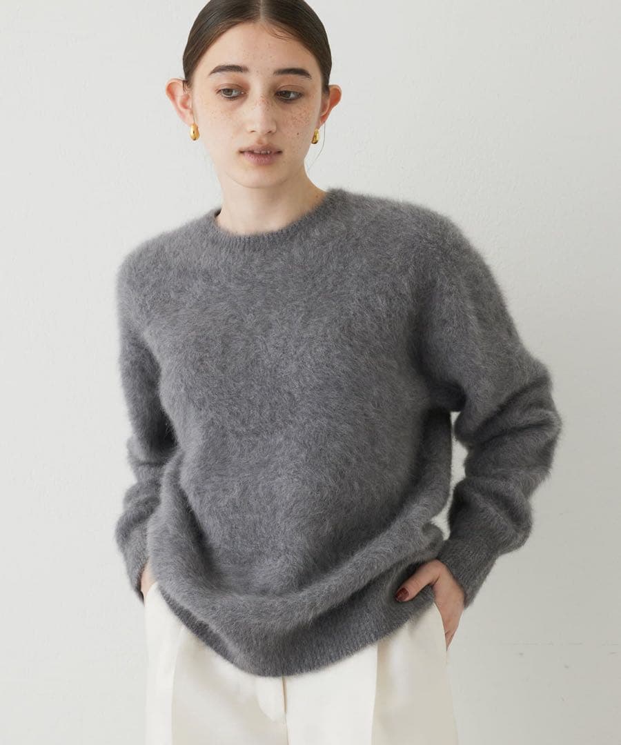 Whim Gazette カシミヤ混クルーネックファーニット美品