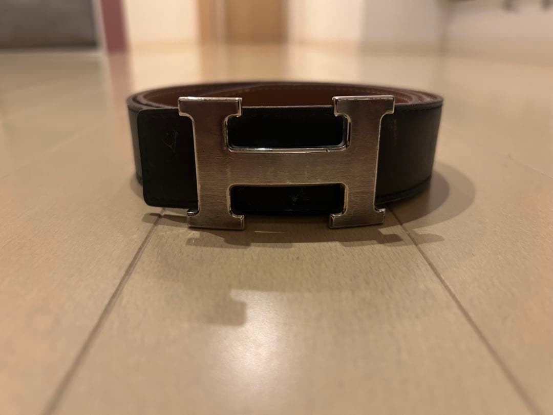 H型バックル 黒 レザーベルト