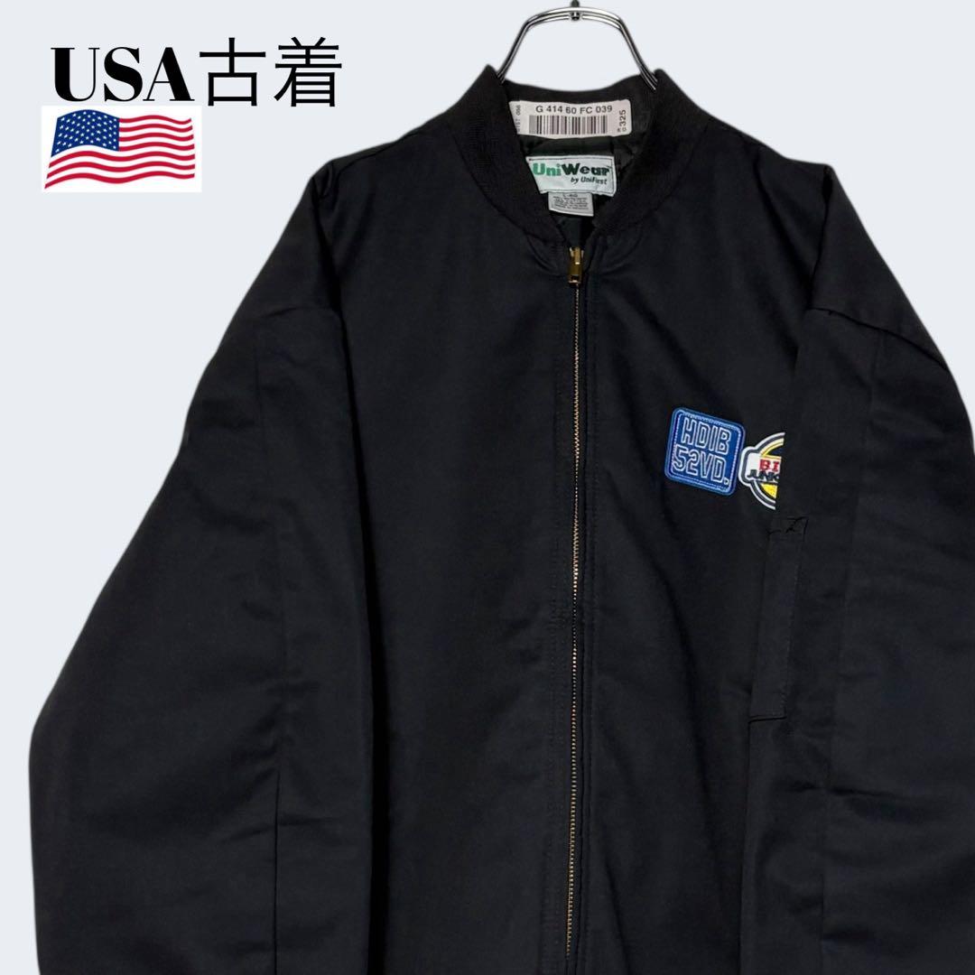 美品 USA古着 ワークジャケット ジップアップブルゾン 黒 L ジャンパー