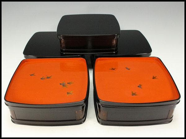 懐石 遊雀蒔絵 四方 桜皮 縁高 時代 希少 春 極上品(K-LC944) 美術品鑑賞第641回【桜山鵲蒔絵硯箱】室町時代‐東京国立博物館所蔵