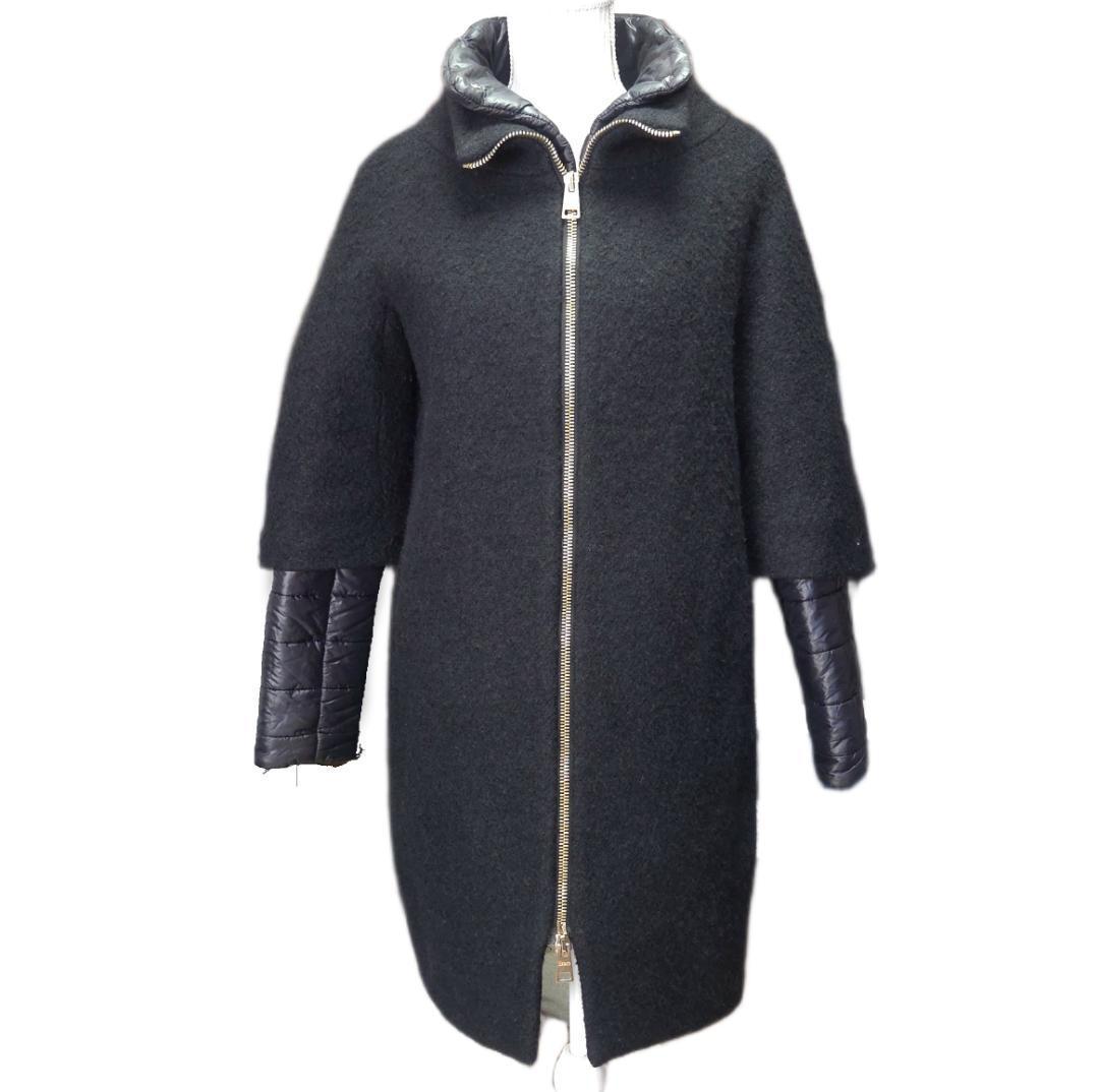 美品 ヘルノ HERNO ウール切替 ドッキング中綿コート ブラック 38 黒