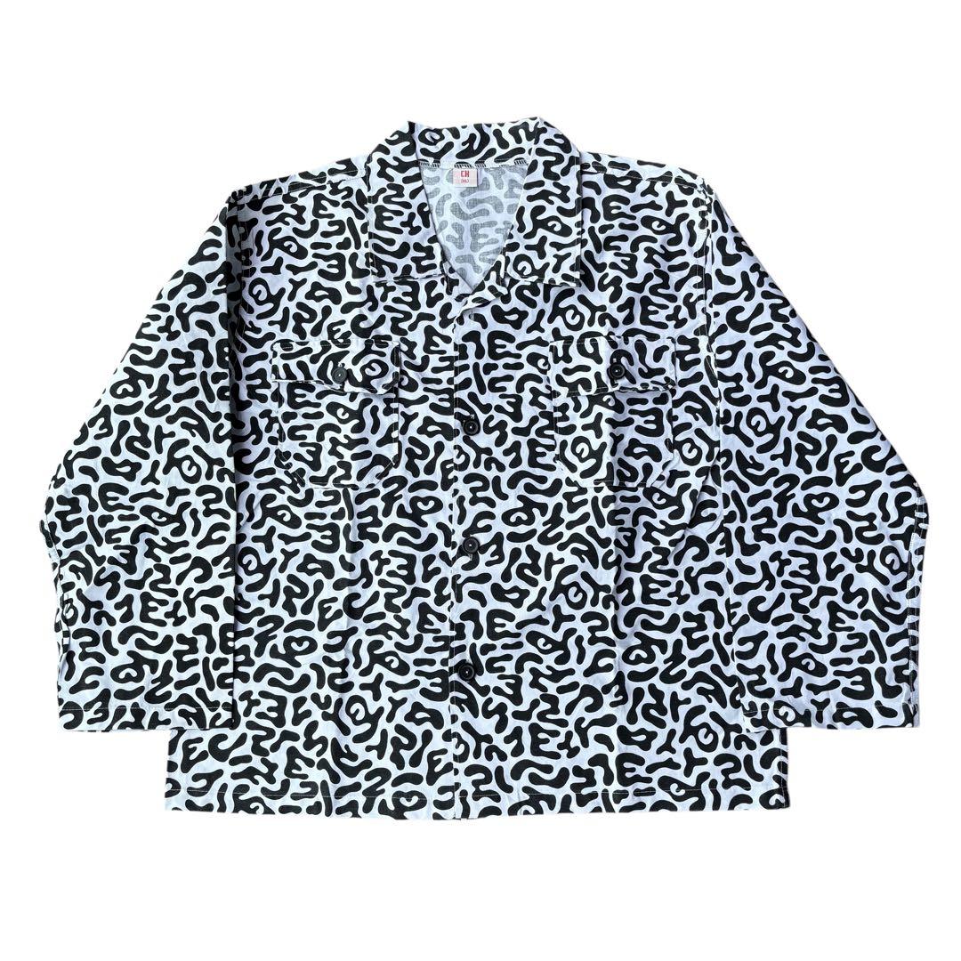 80s 韓国軍 バクテリアカモ コットンシャツ 初期 ブラックボタン XL 希少