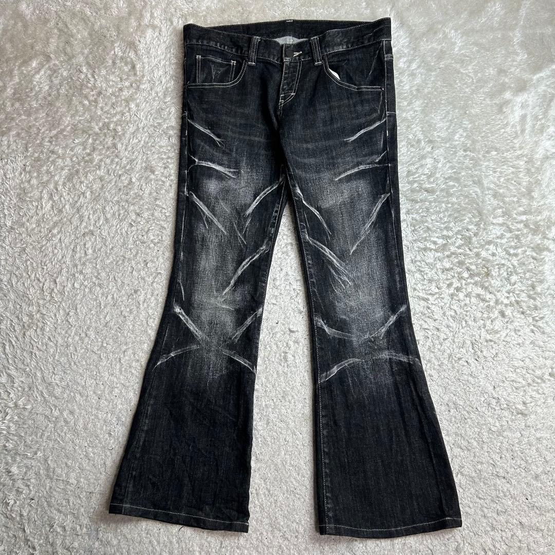 TORNADO MART トルネードマートy2k 鬼ヒゲ ブラックフレアデニムM