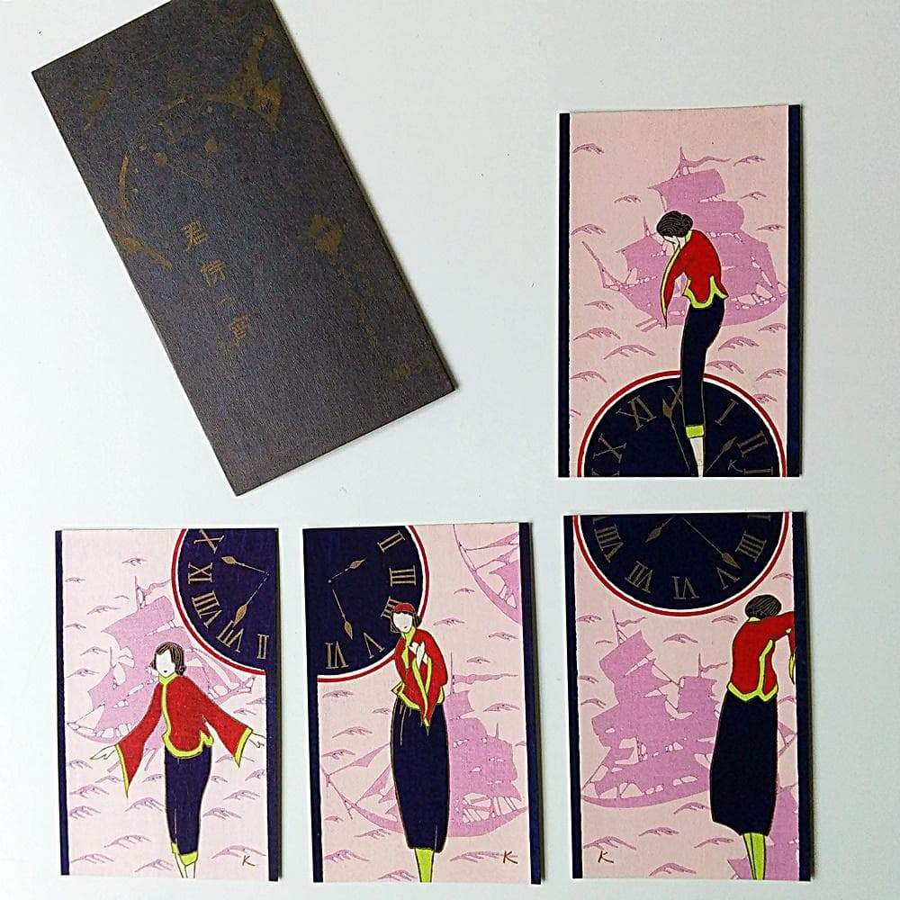 小林かいち 君待つ宵 4枚揃絵葉書 小林かいち絵葉書「彼女の青春」 4枚揃タトウ入(小林かいち) / 古本