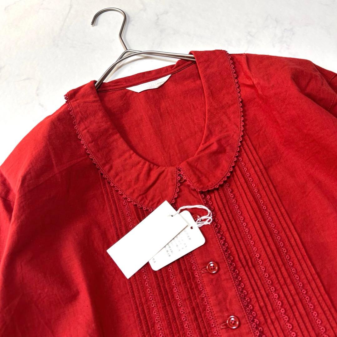 美品ピンクハウスPINK HOUSE ピンタック フリルブラウス 丸襟 レース