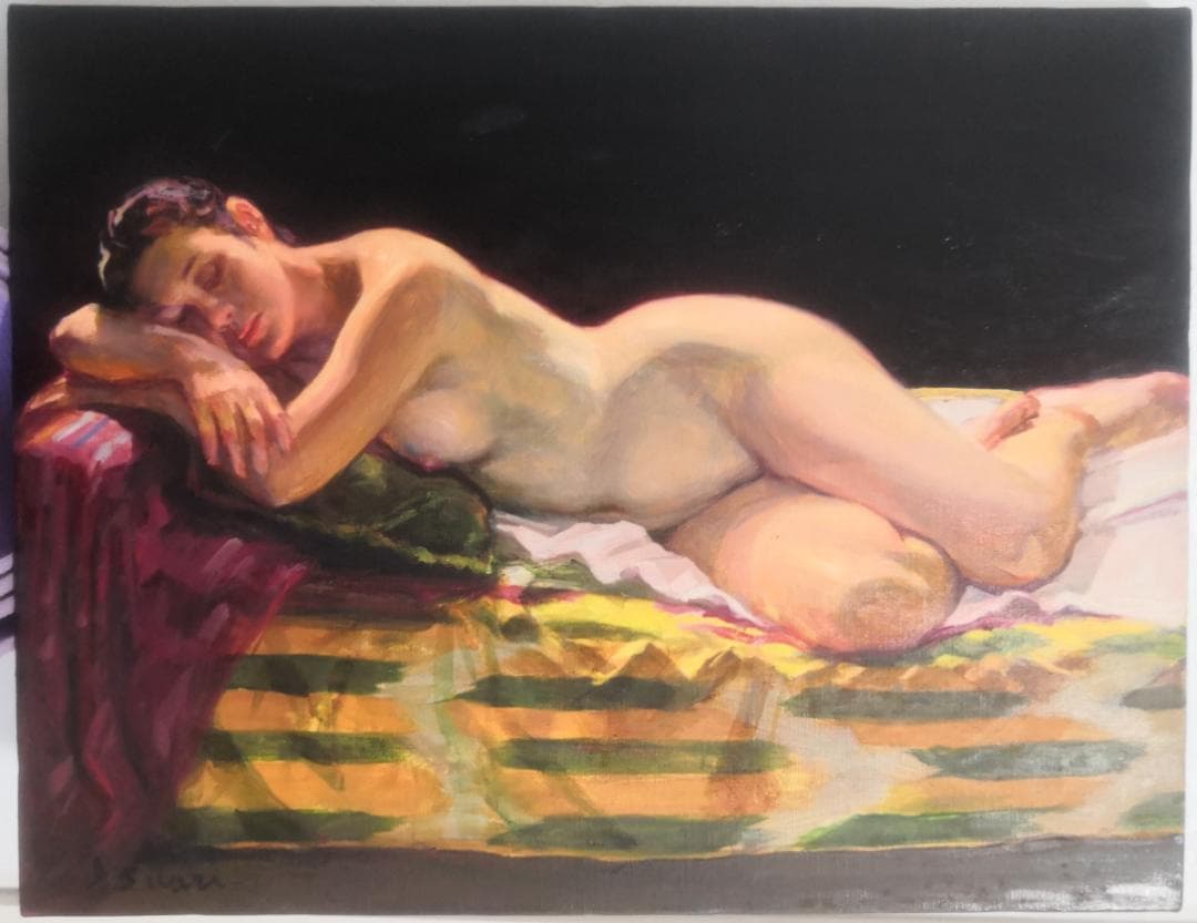 江成 一郎 氏 のP１０号油彩作品「うたたね」裸婦の名手　白日会会員　日展会友