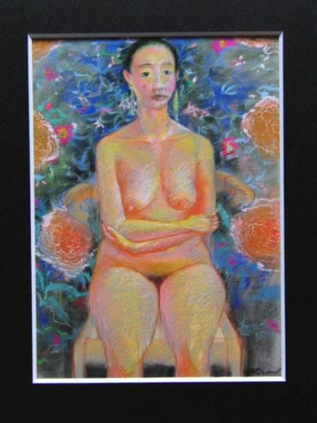 奥谷 博、素描・牡丹と裸婦、希少画集画、新品額付、状態良好 奥谷博画集