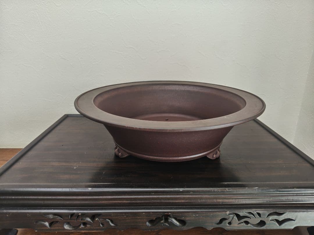 陶器 円形鉢 足付き 中央穴あり　豊林　落款