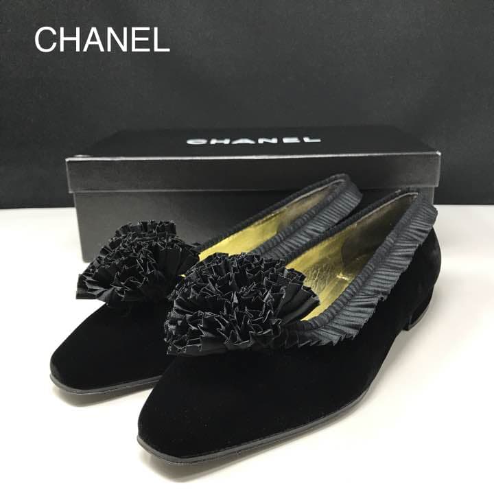 シャネル パンプス 未使用 コサージュ ベロア 箱付き