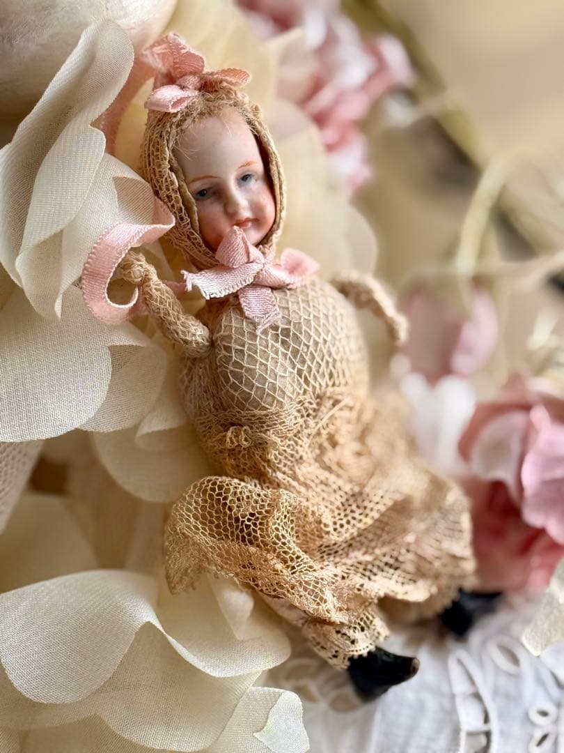 フランス　アンティーク　ドール　ピンクッション　ミニョネット