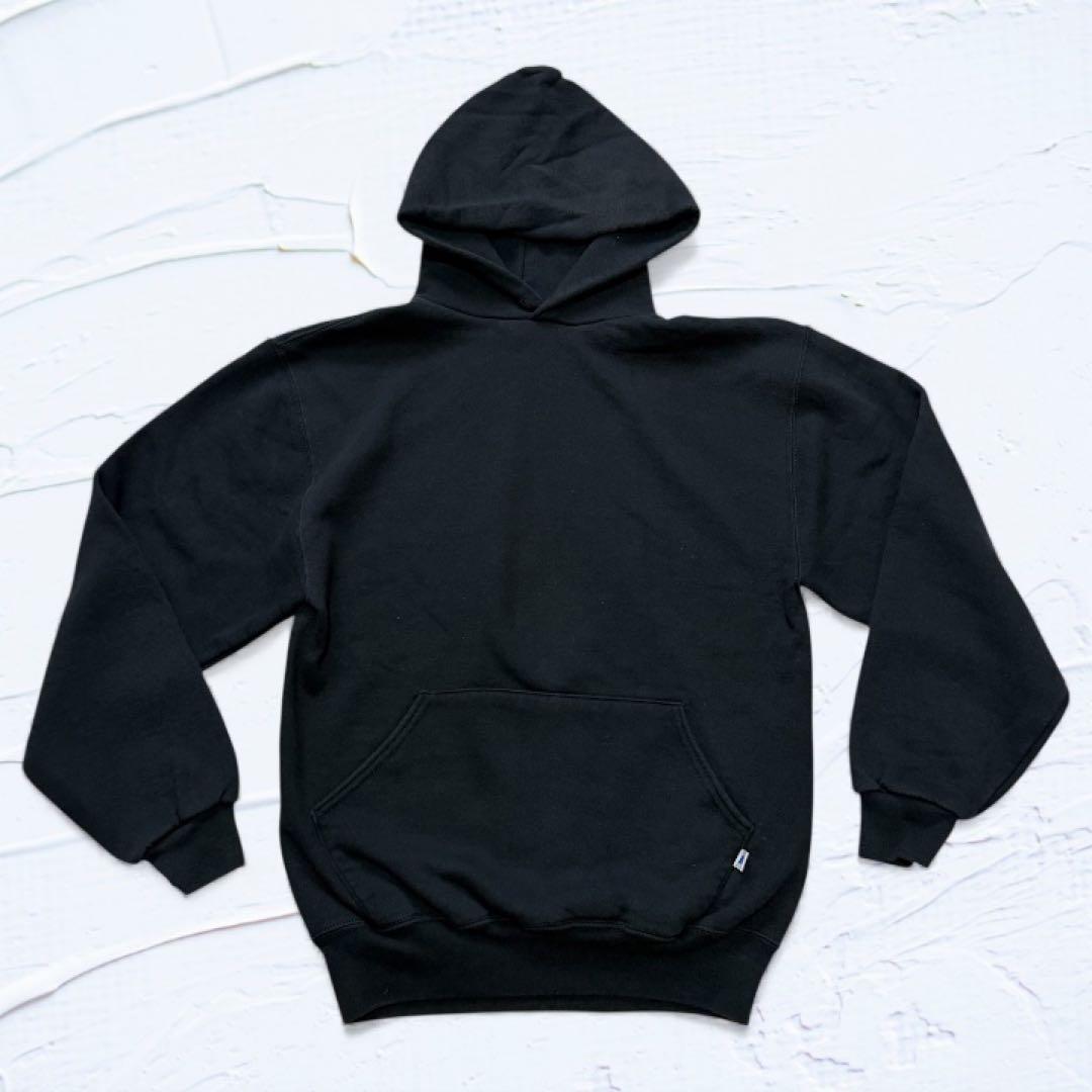 90s RUSSELL ブラック 無地フーディー USA製 サイズM