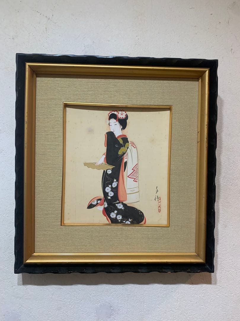 絵画額装　日本画　肉筆画　真作　木谷千種『美人画』女流画家
