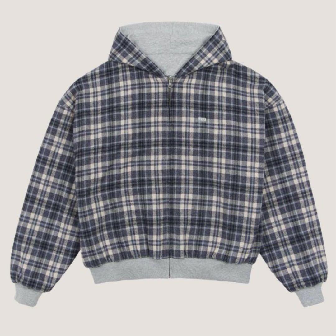 トップス Trendt Vision Reversible Flannel Hoodie Reversible Flannel Zip-Hoodie Grey Blue – Trendt Vision