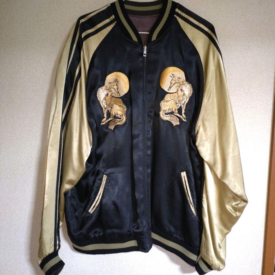 《ゲリラセール》花旅楽団　スカジャン 黒と金 刺繍キツネ