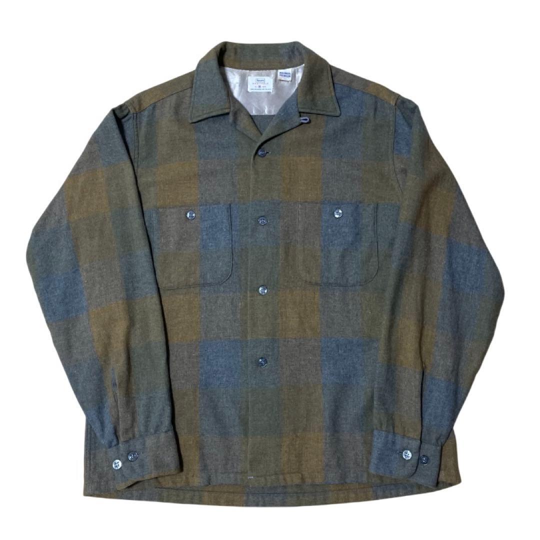 ヴィンテージ60's Sears ウール オープンカラーシャツ オンブレ M