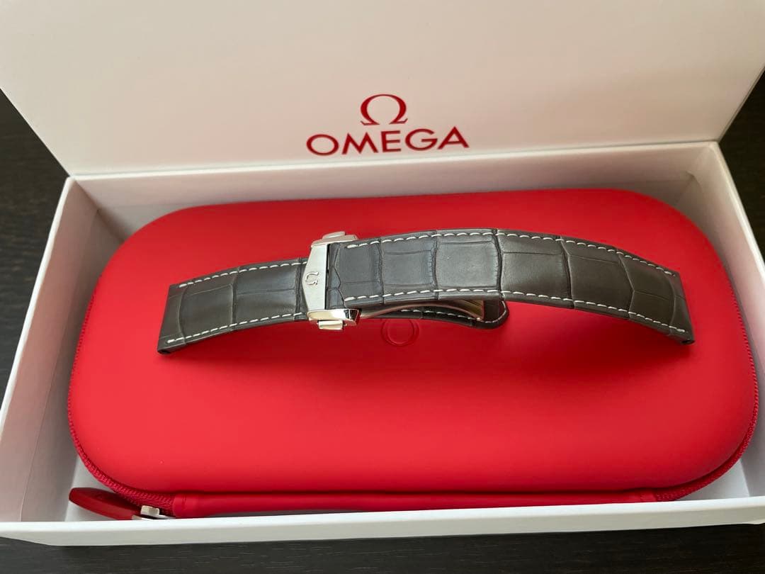 オメガ 純正グレーアリゲーターレザーストラップ＋フォールデイングクラスプのセット