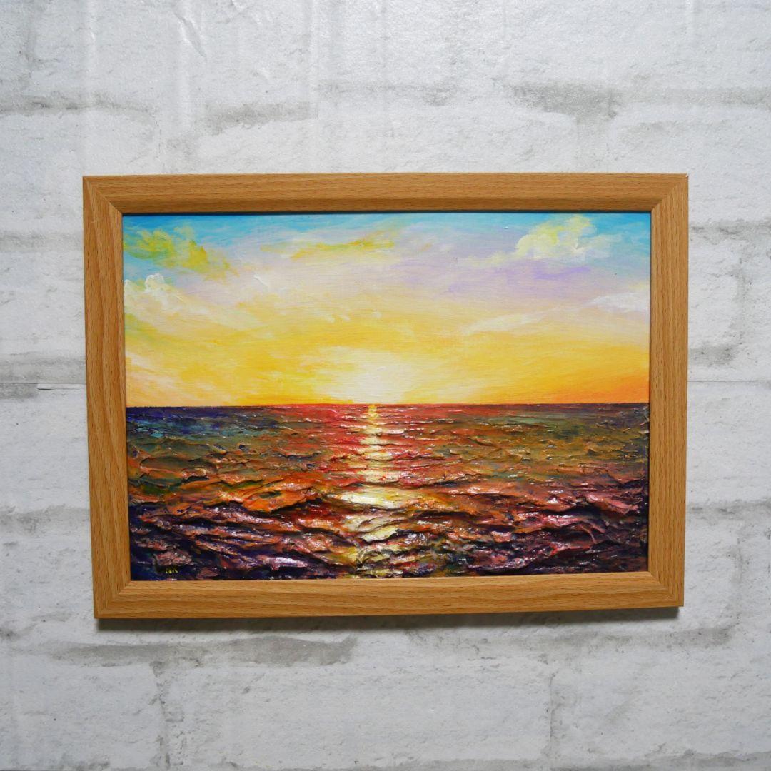 油絵 油彩 油彩画 絵 絵画【朝日に輝く海】