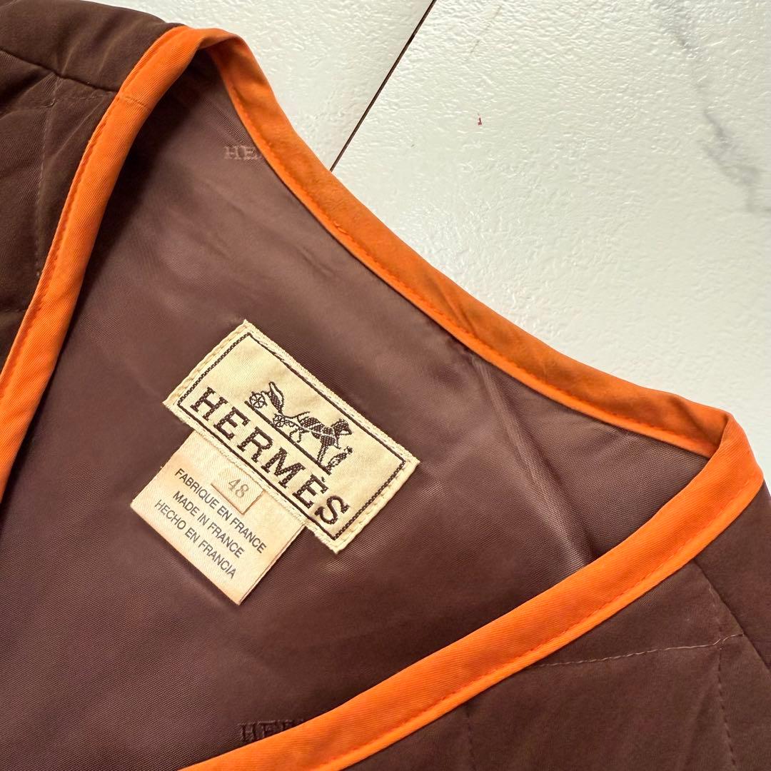 専用 HERMES ヴィンテージ キルティング ベスト ブラウン×オレンジ