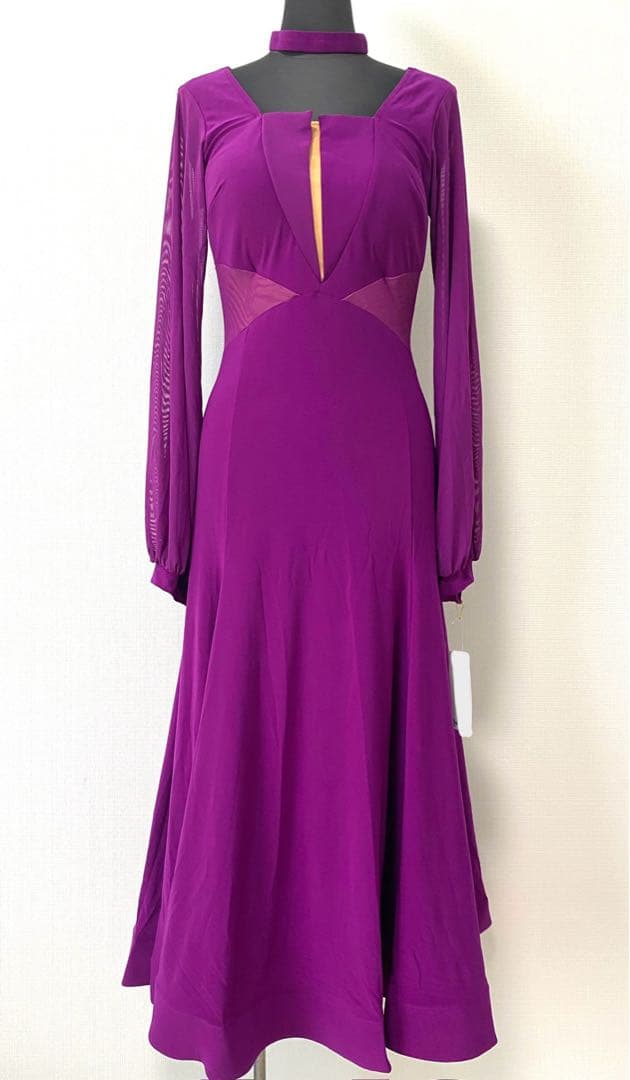 【限定特価】社交ダンスワンピース　パーティワンピース　ソシアルダンス　グレープ