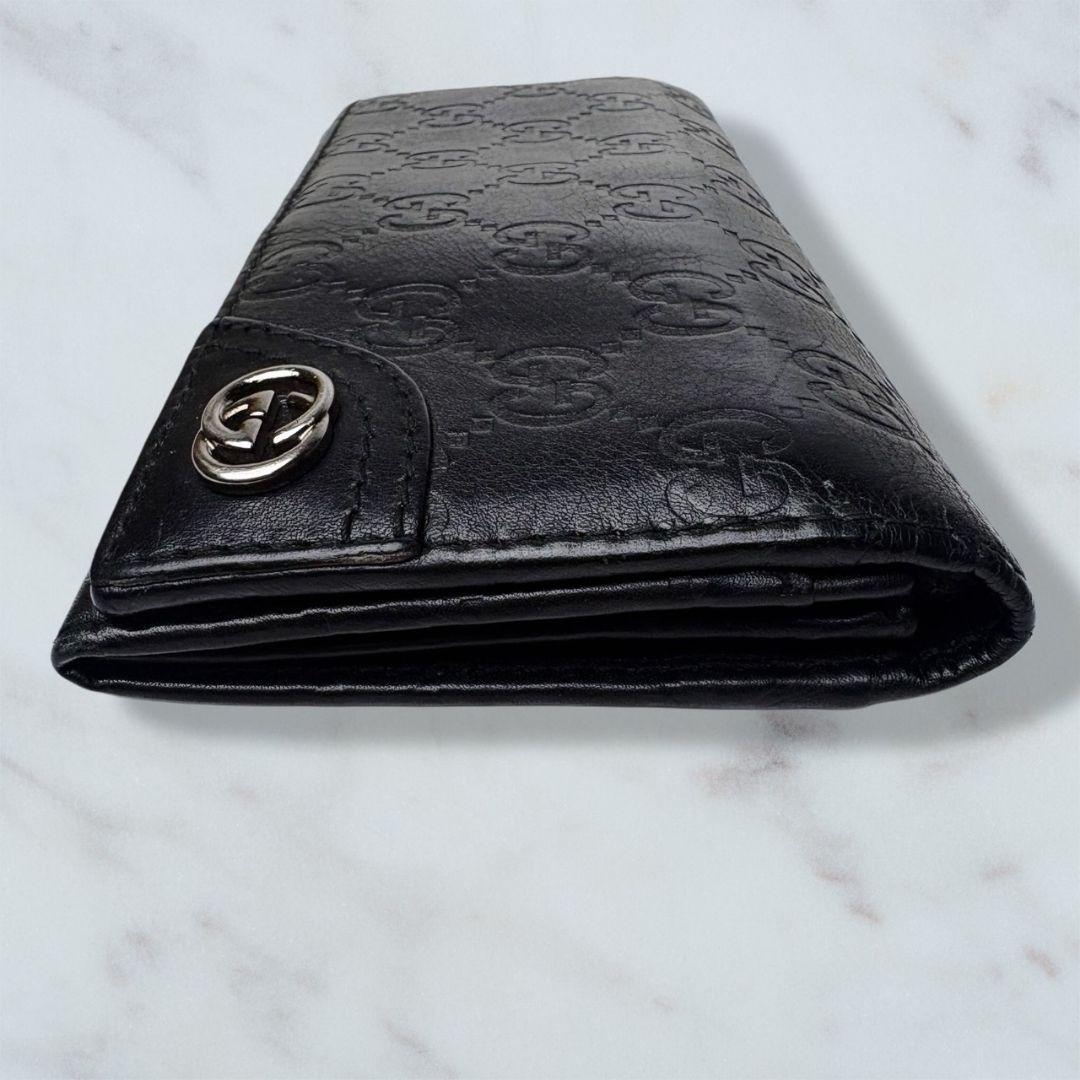 08 美品 GUCCI シマ 二つ折り財布 長財布 インターロッキング 黒 x6