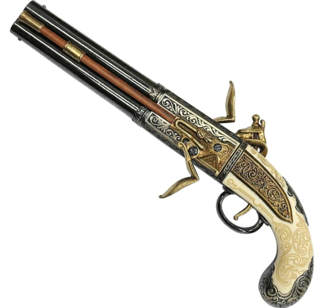 DENIX ダブルバレル 回転式フリントロックピストル イギリス 1264 ☆DENIX ダブルバレル 回転式フリントロックピストル イギリス 1264