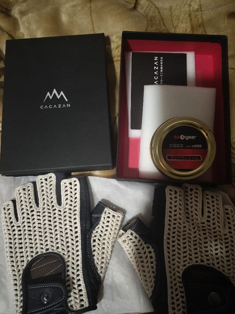 CACAZAN カカザンドライビンググローブ　 ネイビー/ベージュ　M