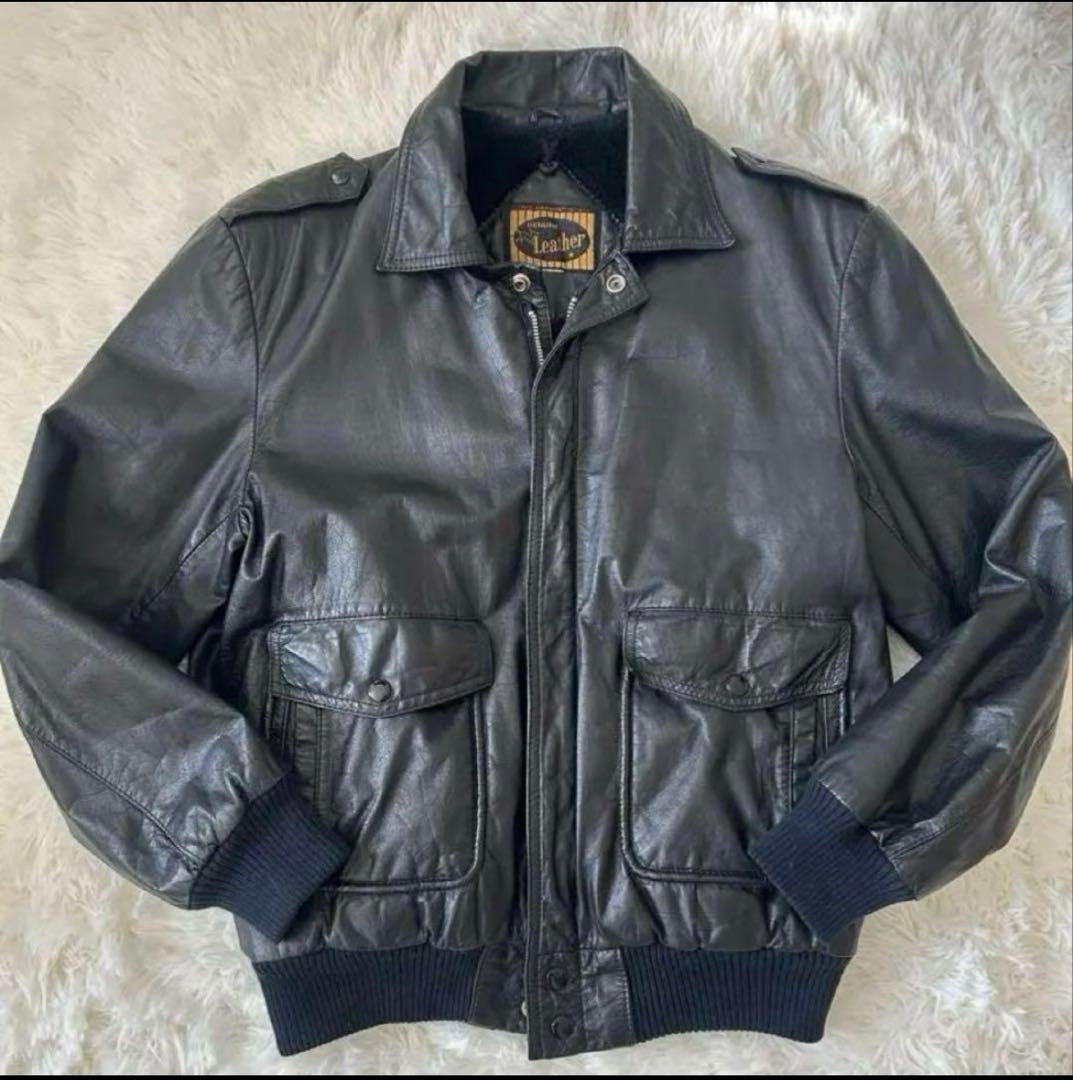 GENUINEレザー a2フライトジャケット　ブラック　短丈