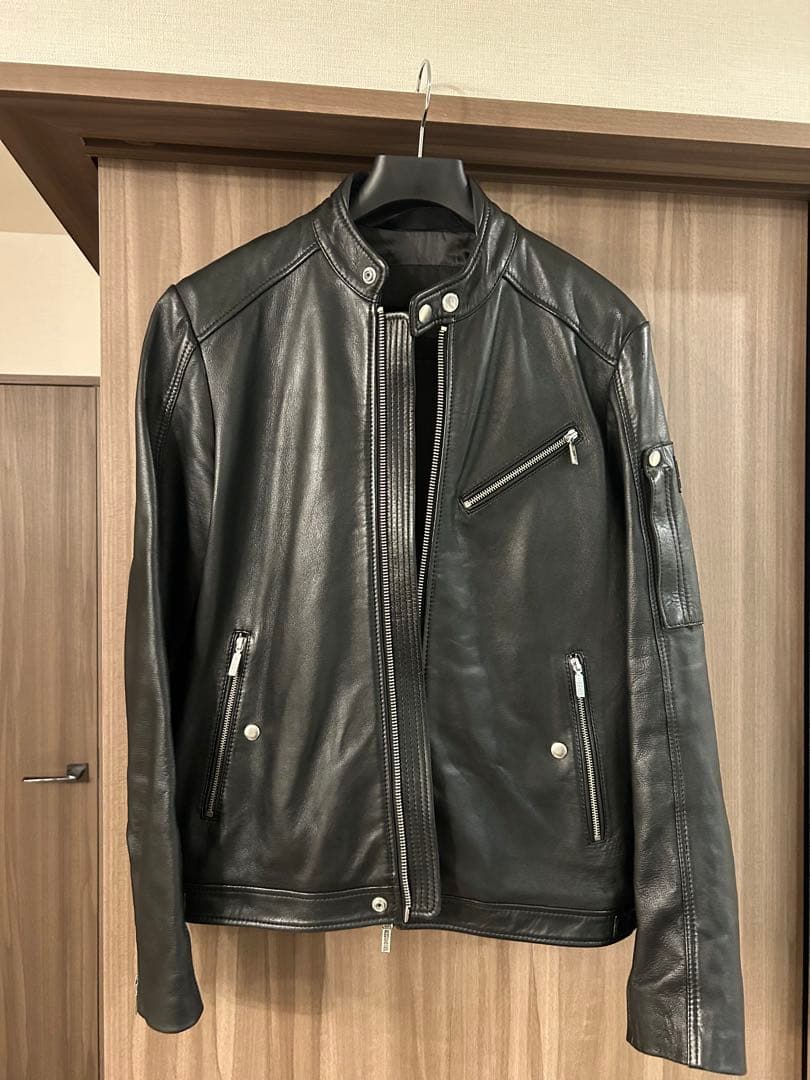 【美品】ディーゼル　シープスキン レザージャケット ライダース 黒　メンズ　ロゴ