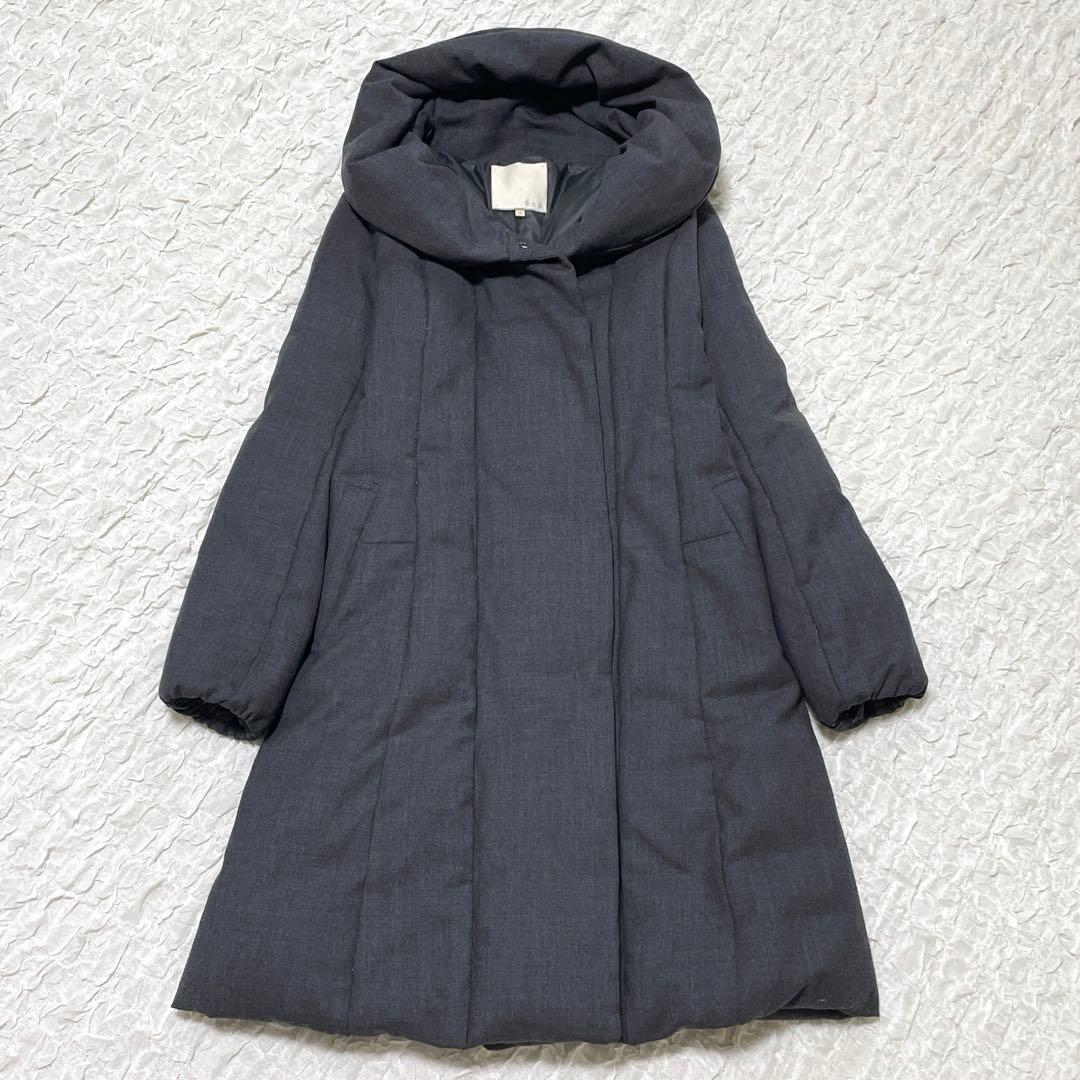 自由区 ウールツイルショールカラー ロングダウンコート 38 M 女優襟
