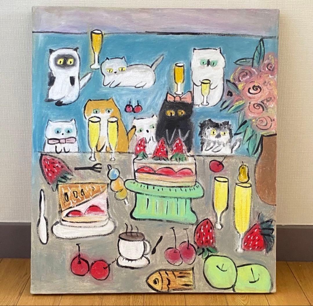 期間限定特典❤️原画☆キャンバスF10【猫たちの豊かなシャンパンケーキパーティー】