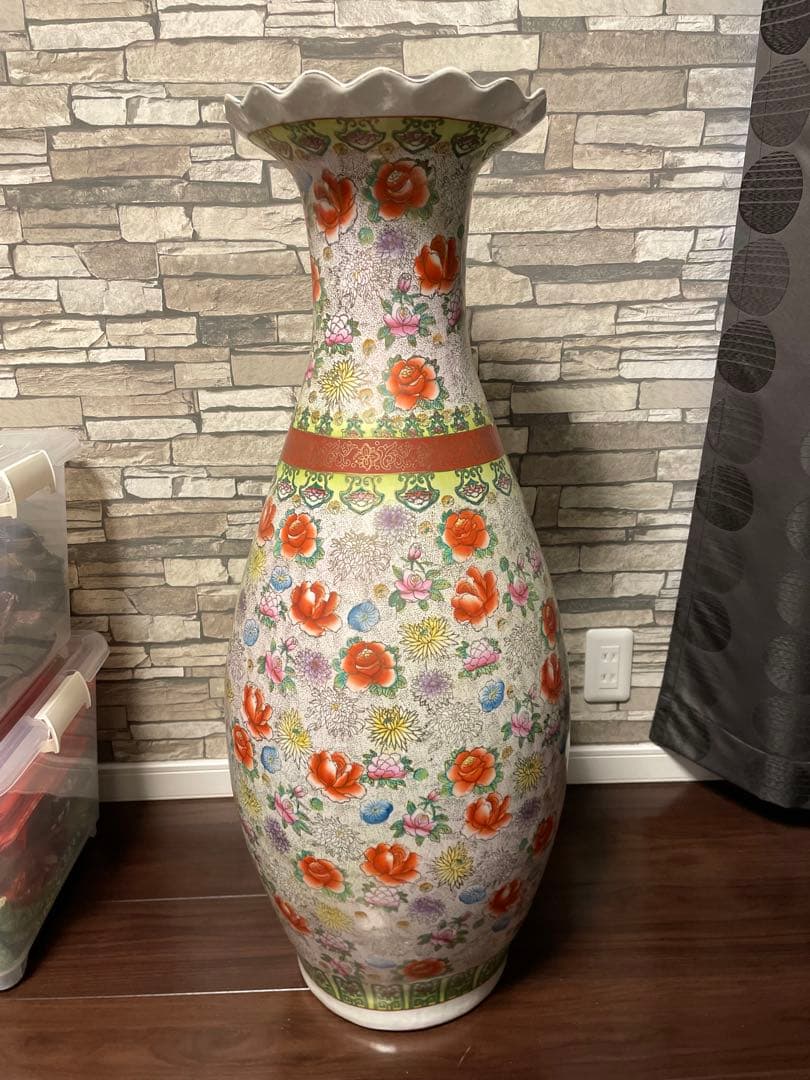 花柄陶器花瓶 大きめ