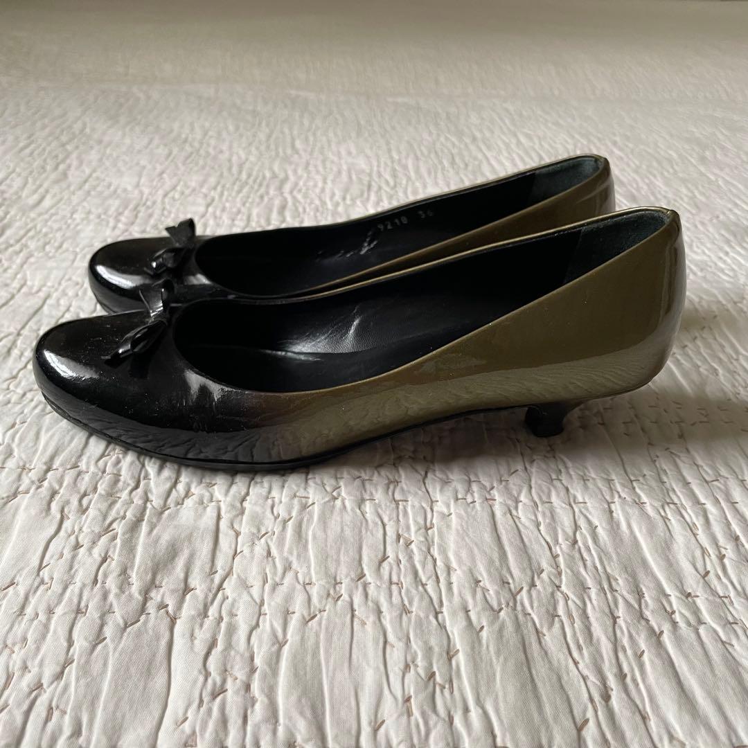 PRADAプラダグラデーションローヒール　パンプス黒/ゴールド36