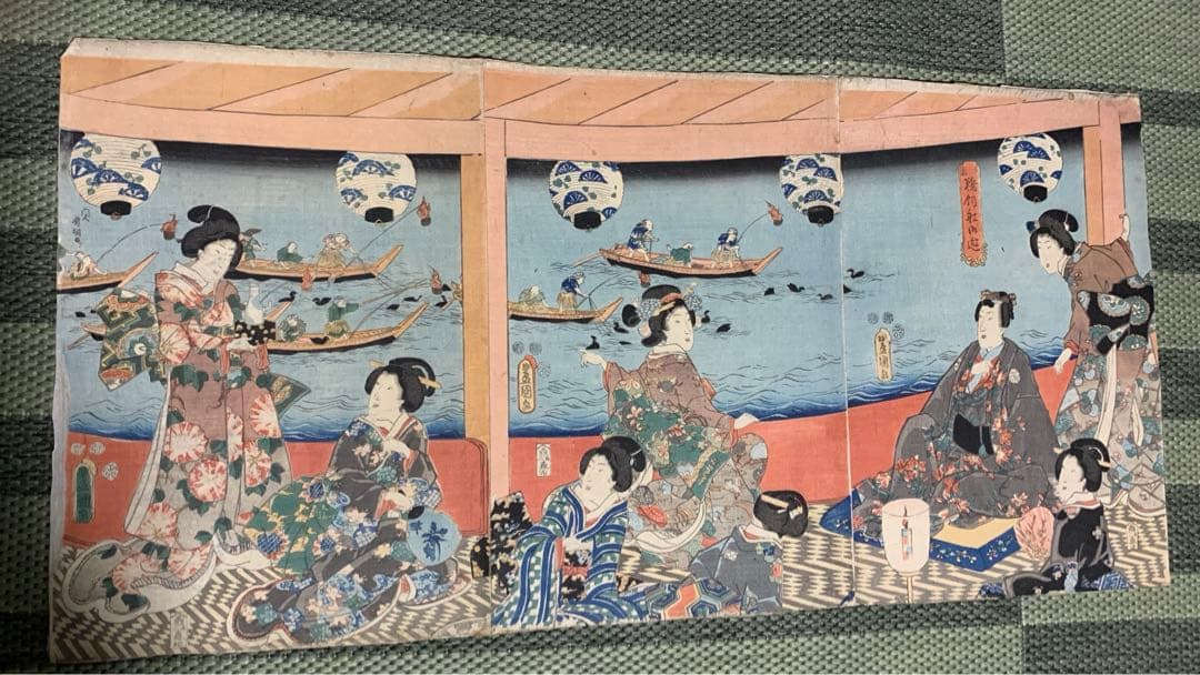 「真作」 豊国 木版画 浮世絵 真作 三枚続 美人画 役者絵 大判 江户 真作」 豊国 木版画 浮世絵 真作 三枚続 美人画 役者絵 大判 江户