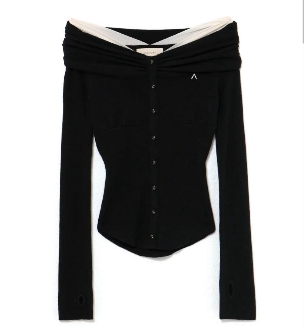 andmary Shannon tulle knit tops black 黒