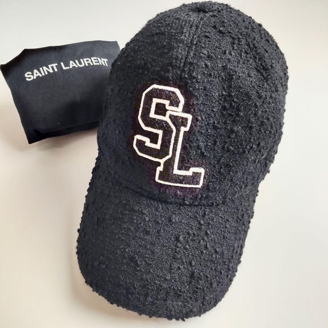 美品 サンローランパリ ツイード SL ロゴ キャップ ブラック ユニセックス Saint Laurent Paris(サンローランパリ) SLロゴキャップ690929 690929