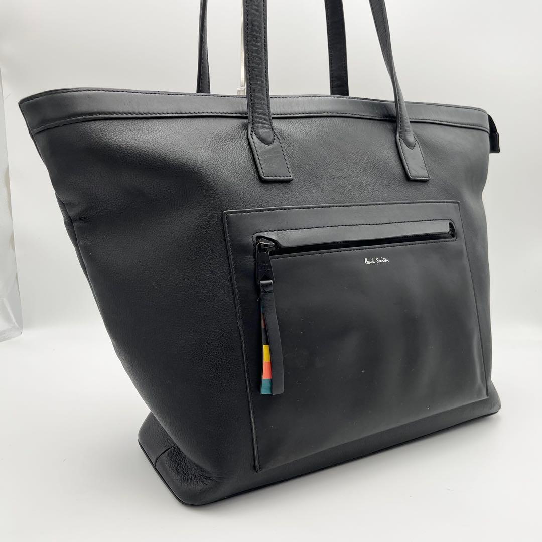 現行 ポールスミス A4◎ マルチストライプ トートバッグ レザー ブラック